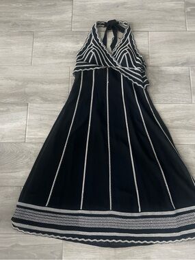 Black Halter Maxi Dress with beaded white  Trim